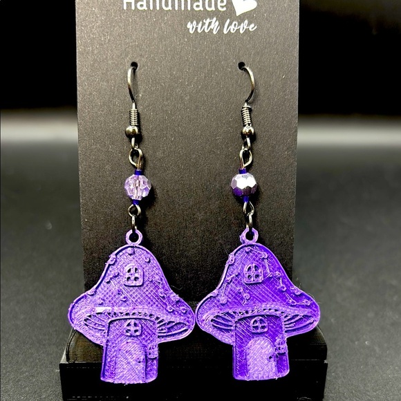 Purple Mushroom Earrings - Picture 1 of 6